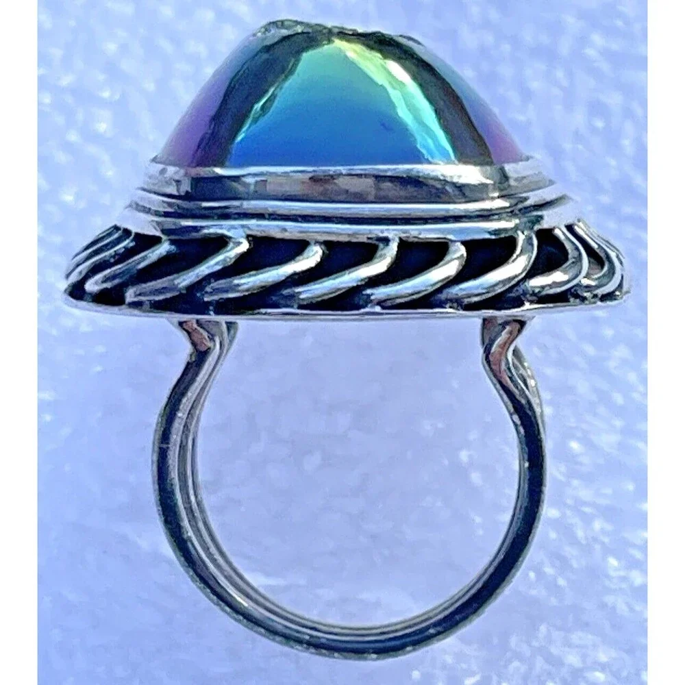 Gem Essence Peacock PJC Drusy Quartz Ring Sterling Silver Braiding  Size 6